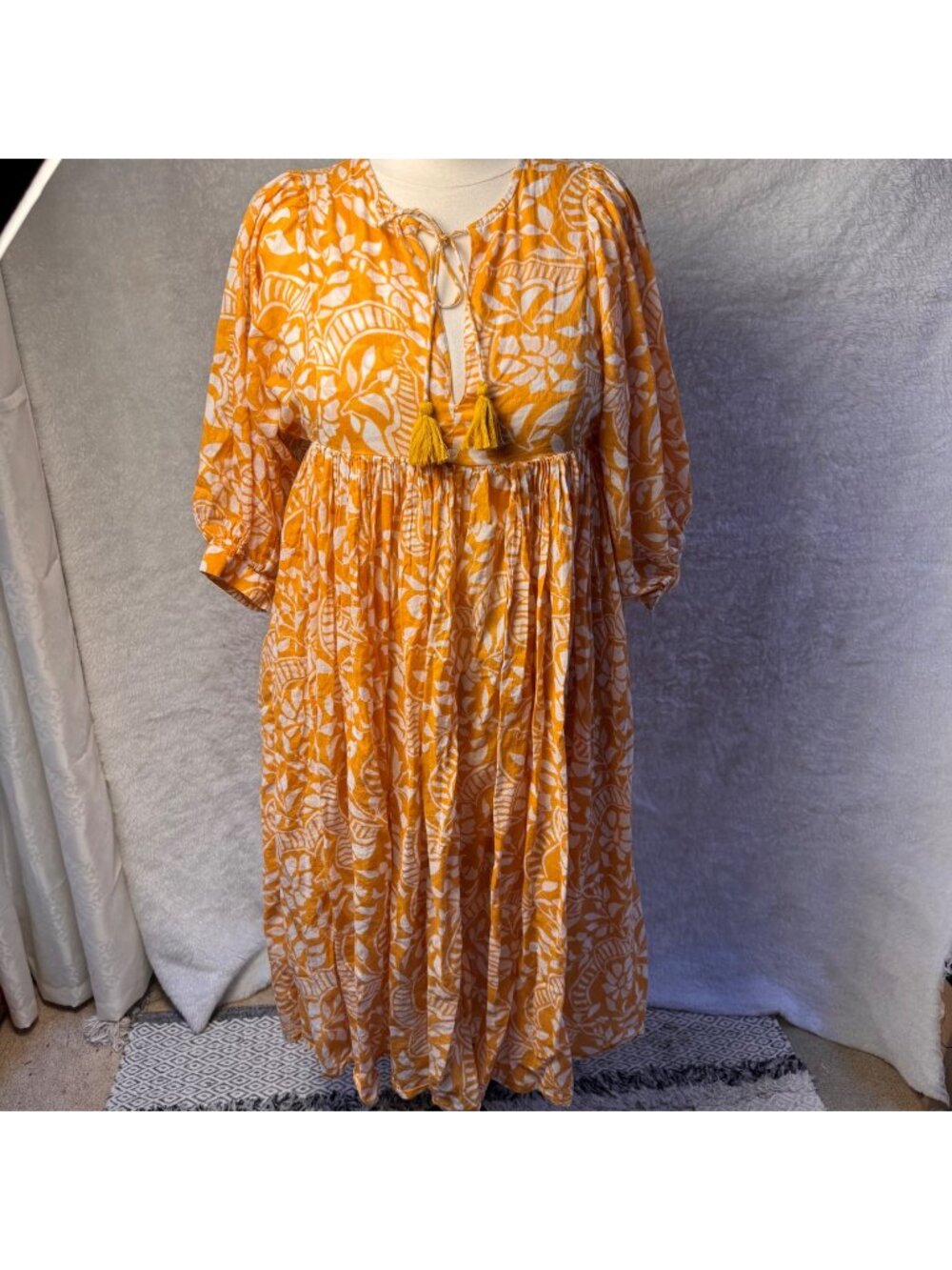 Dolma Sardinia sunset dress small tangerine orange handblock printed floral